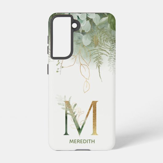 Letter M Elegante Waterverf groen Samsung Galaxy Hoesje (Achterkant)