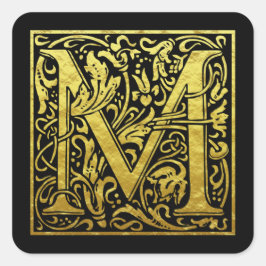 Letter M First Letter Faux Gold Black Vierkante Sticker
