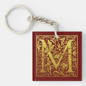 Letter M First Letter Faux Gold Red Sleutelhanger (Voorkant)