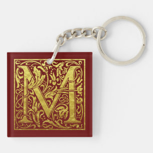 Letter M First Letter Faux Gold Red Sleutelhanger