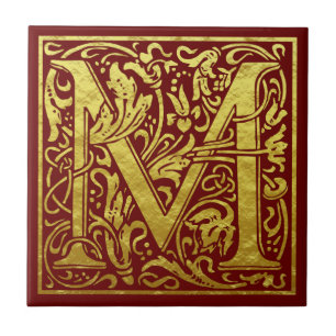 Letter M First Letter Faux Gold Red Tegeltje