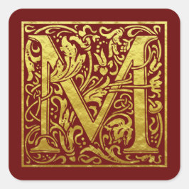 Letter M First Letter Faux Gold Red Vierkante Sticker
