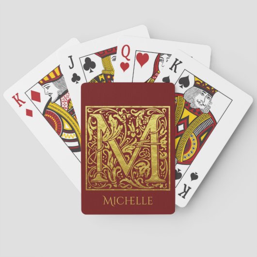 Letter M First Letter Gold op Deep Red Pokerkaarten (Achterkant)