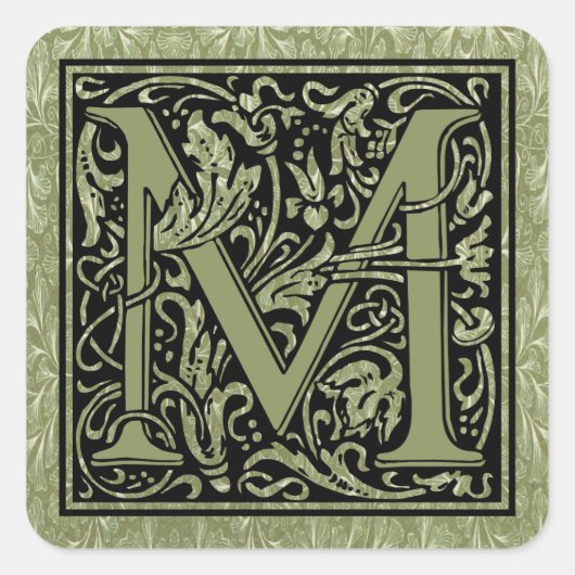 Letter M First Letter Monogram Vierkante Sticker (Voorkant)