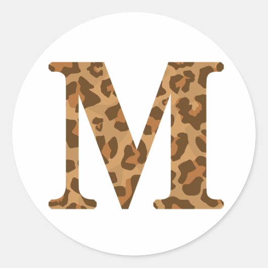 Letter M First Name Monogram Initiaal Leopard Prin Ronde Sticker (Voorkant)