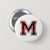 Letter M First Name Monogram Initiaal Tartan Print Ronde Button 5,7 Cm (Voorkant /achterkant)