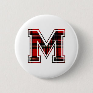 Letter M First Name Monogram Initiaal Tartan Print Ronde Button 5,7 Cm