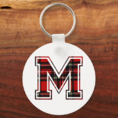 Letter M First Name Monogram Initiaal Tartan Print Sleutelhanger (Voorkant)