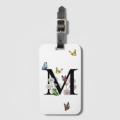 Letter M Floral Butterfly Monogram Initiaal Bagagelabel (Voorkant (verticaal))
