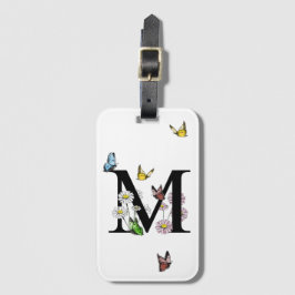 Letter M Floral Butterfly Monogram Initiaal Bagagelabel