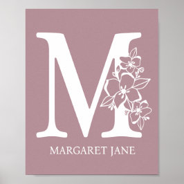 Letter M Floral Monogram Name Nursery Modern Poster