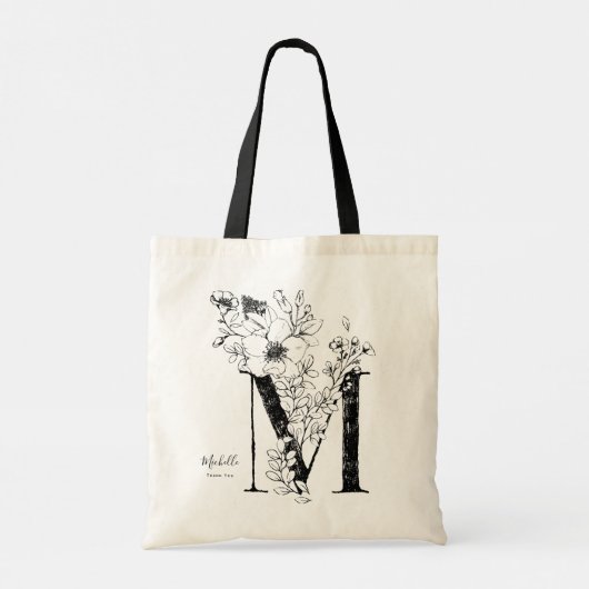 Letter M floral personalized name monogrammed Tote Bag (Achterkant)