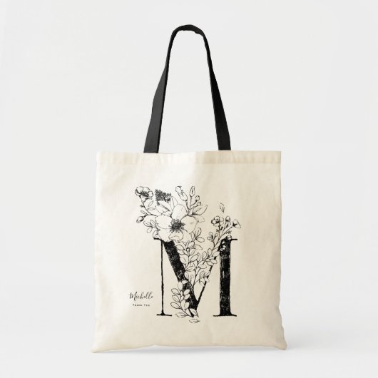 Letter M floral personalized name monogrammed Tote Bag (Voorkant)