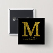 Letter M glitter Vierkante Button 5,1 Cm (Voorkant /achterkant)