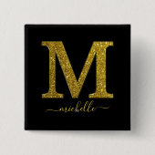 Letter M glitter Vierkante Button 5,1 Cm (Voorkant)