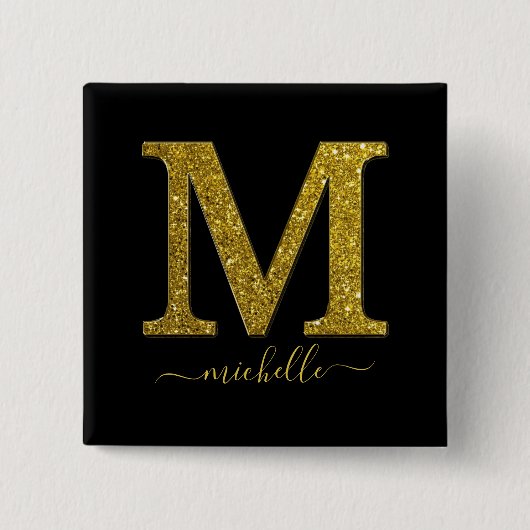 Letter M glitter Vierkante Button 5,1 Cm (Voorkant)