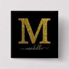 Letter M glitter Vierkante Button 5,1 Cm