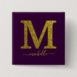 Letter M glitter Vierkante Button 5,1 Cm
