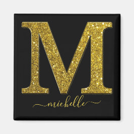 Letter M Gold Glitter Magneet