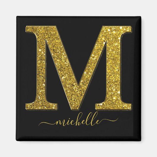 Letter M Gold Glitter Magneet (Voorkant)