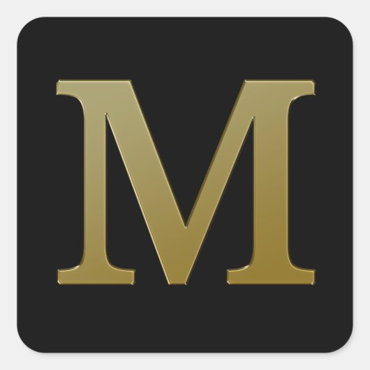 Letter M Gold Square Sticker (Voorkant)