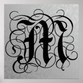 Letter M, Gothic Monogram Black Poster (Voorkant)