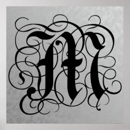 Letter M, Gothic Monogram Black Poster
