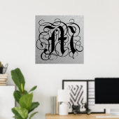 Letter M, Gothic Monogram Black Poster (Thuiskantoor)