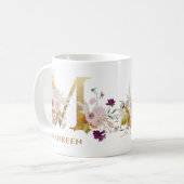Letter m - Gouden bloem naam zus collega vriend Koffiemok (Voorkant links)