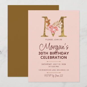 Letter M Gouden Monogram Roze Rozen Kaart