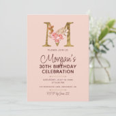 Letter M Gouden Monogram Roze Rozen Kaart (Staand voorkant)