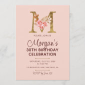 Letter M Gouden Monogram Roze Rozen Kaart (Voorkant)