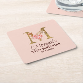 Letter M Gouden Monogram Roze Rozen Kartonnen Onderzetters