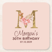 Letter M Gouden Monogram Roze Rozen Kartonnen Onderzetters (Voorkant)
