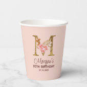 Letter M Gouden Monogram Roze Rozen Papieren Bekers (Achterkant)