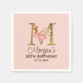 Letter M Gouden Monogram Roze Rozen Servet (Voorkant)
