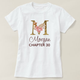 Letter M Gouden Monogram Roze Rozen Verjaardag T-shirt
