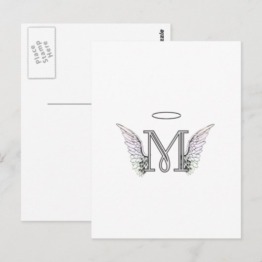 Letter M Initiaal Monogram met Angel Wings & Halo Briefkaart (Voorkant / Achterkant)