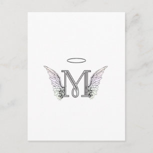 Letter M Initiaal Monogram met Angel Wings & Halo Briefkaart