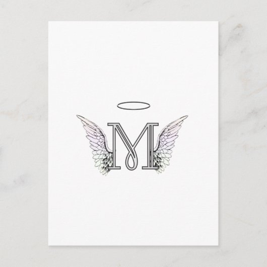 Letter M Initiaal Monogram met Angel Wings & Halo Briefkaart (Voorkant)