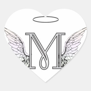 Letter M Initiaal Monogram met Angel Wings & Halo Hart Sticker