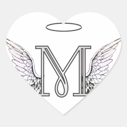 Letter M Initiaal Monogram met Angel Wings & Halo Hart Sticker (Voorkant)