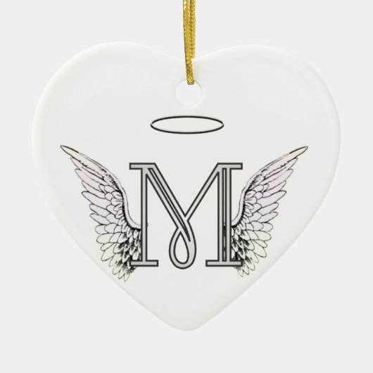 Letter M Initiaal Monogram met Angel Wings & Halo Keramisch Ornament (Voorkant)