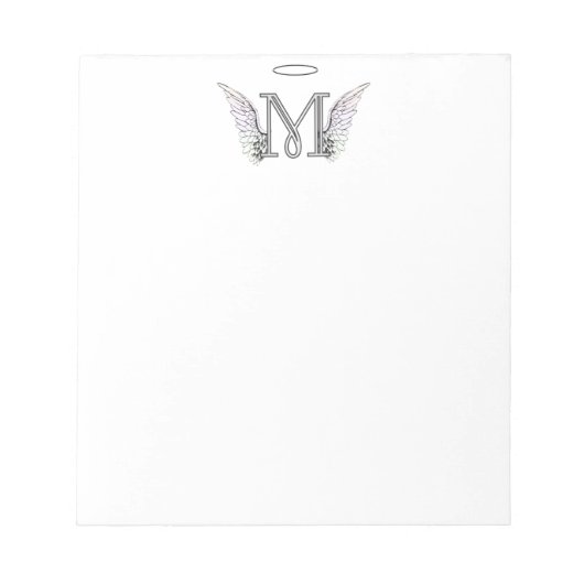Letter M Initiaal Monogram met Angel Wings & Halo Notitieblok (Voorkant)