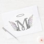 Letter M Initiaal Monogram met Angel Wings & Halo Ovale Sticker (Envelop)