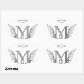 Letter M Initiaal Monogram met Angel Wings & Halo Ovale Sticker (Vel)