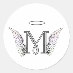Letter M Initiaal Monogram met Angel Wings & Halo Ronde Sticker