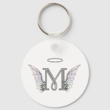 Letter M Initiaal Monogram met Angel Wings & Halo