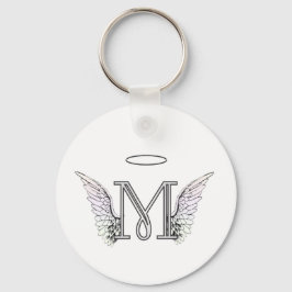 Letter M Initiaal Monogram met Angel Wings & Halo Sleutelhanger