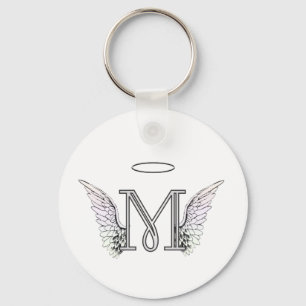 Letter M Initiaal Monogram met Angel Wings & Halo Sleutelhanger